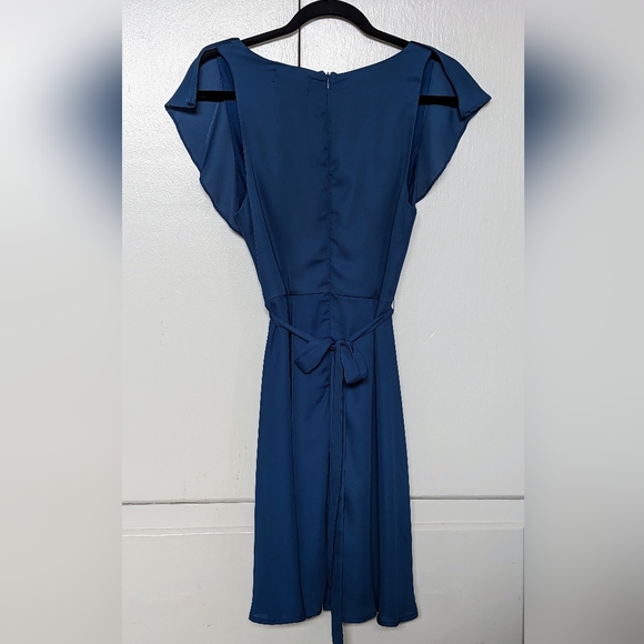 Royal Blue Sleeveless Mock Wrap Rufffled Fit & Flare Dress - Size M Lulus - Picture 2 of 9